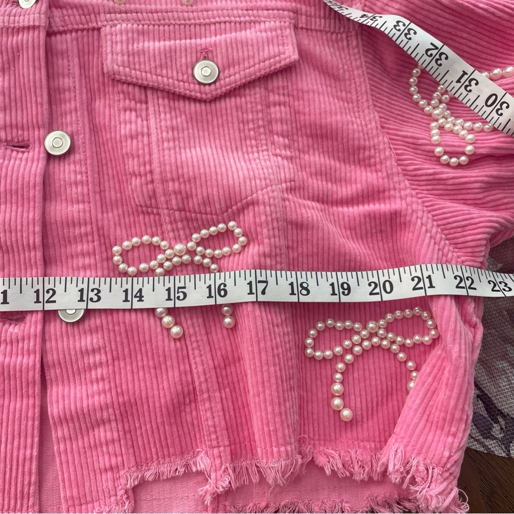 Peach Love California Pink Corduroy Bomber Jacket with Pearl Embellishments - Picture 7 of 8